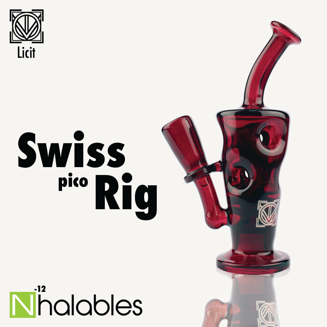 Nhalables Social Post showing a Licit Glass Swiss Pico Oil Rig.  With Red Elvis Colored Glass.