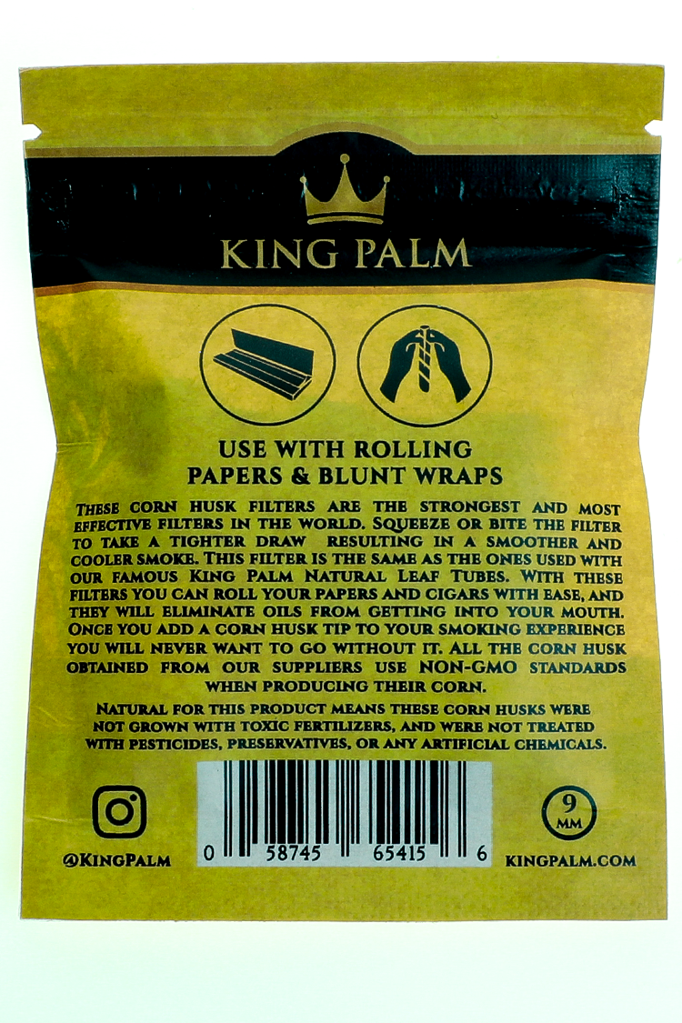 Nhalables Backside Product Image for a 5 pack of King Palm - Corn Husk Filter Tips