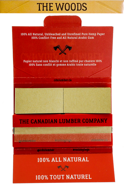 Nhalables actual open pack view image for a Canadian Lumber The Woods 100% All natural wood pulp rolling paper